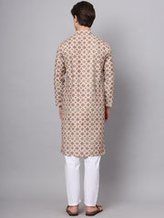 Beige Color Chinon Printed Men's Ethnic Kurta