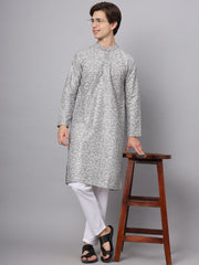 Grey Color Chinon Paisley Printed Ethnic Kurta