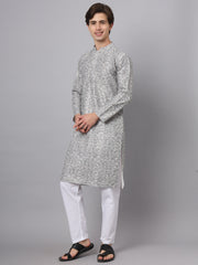 Grey Color Chinon Paisley Printed Ethnic Kurta