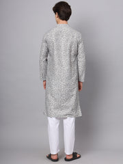 Grey Color Chinon Paisley Printed Ethnic Kurta