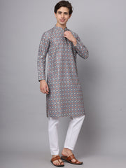 Grey Color Chinon Abstract Printed Ethnic Kurta