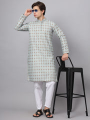 Sky Blue Color Chinon Abstract Printed Ethnic Kurta