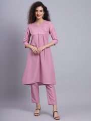 Pink Cotton Texture Overlap Pleat Kurta Pant Set