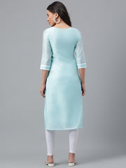 Powder Blue Silk Straight Kurti