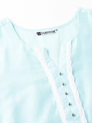 Powder Blue Silk Straight Kurti