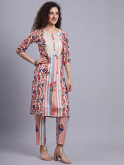 Chanderi Multi Color Floral Printed Kurti Pant