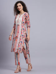 Chanderi Multi Color Floral Printed Kurti Pant