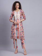 Chanderi Multi Color Floral Printed Kurti Pant