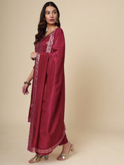 Maroon Women Ethnic Kurti Pant With Dupatta