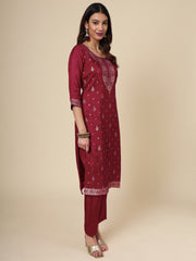 Maroon Women Ethnic Kurti Pant With Dupatta