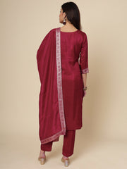 Maroon Women Ethnic Kurti Pant With Dupatta