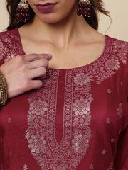 Maroon Women Ethnic Kurti Pant With Dupatta