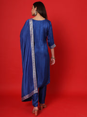 Blue Women Ethnic Kurti Pant With Dupatta