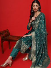 Green Women Ethnic Kurti Pant With Dupatta