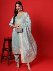 Turquoise Blue Women Ethnic Kurti Pant With Dupatta