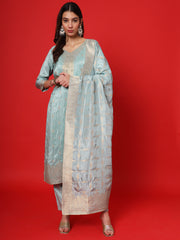 Turquoise Blue Women Ethnic Kurti Pant With Dupatta