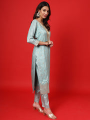 Turquoise Blue Women Ethnic Kurti Pant With Dupatta