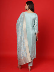 Turquoise Blue Women Ethnic Kurti Pant With Dupatta