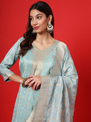 Turquoise Blue Women Ethnic Kurti Pant With Dupatta