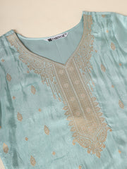 Turquoise Blue Women Ethnic Kurti Pant With Dupatta