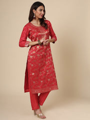 Red Women Ethnic Kurti Pant With Dupatta