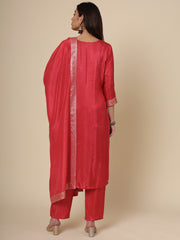 Red Women Ethnic Kurti Pant With Dupatta