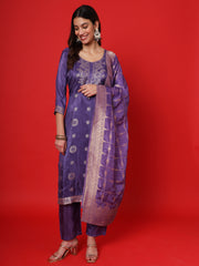 Purple Women Ethnic Kurti Pant With Dupatta