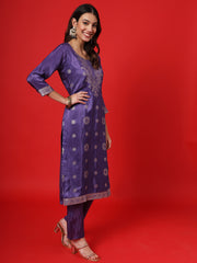 Purple Women Ethnic Kurti Pant With Dupatta