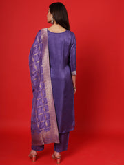 Purple Women Ethnic Kurti Pant With Dupatta