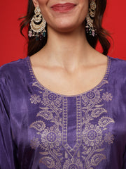 Purple Women Ethnic Kurti Pant With Dupatta