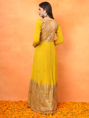 Mustard Embroidered Georgette Ethnic Wear Gown