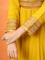 Mustard Embroidered Georgette Ethnic Wear Gown