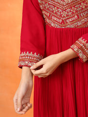 Red Embroidered Georgette Ethnic Wear Gown