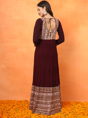 Maroon Embroidered Georgette Ethnic Wear Gown