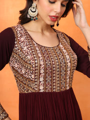 Maroon Embroidered Georgette Ethnic Wear Gown