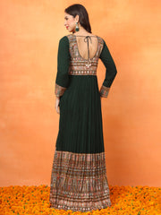 Green Embroidered Georgette Ethnic Wear Gown