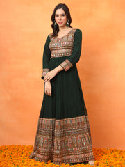 Green Embroidered Georgette Ethnic Wear Gown