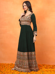 Green Embroidered Georgette Ethnic Wear Gown