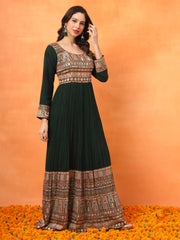 Green Embroidered Georgette Ethnic Wear Gown