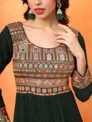 Green Embroidered Georgette Ethnic Wear Gown