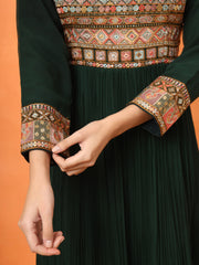 Green Embroidered Georgette Ethnic Wear Gown