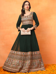 Green Embroidered Georgette Ethnic Wear Gown