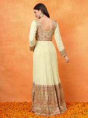 Yellow Embroidered Georgette Ethnic Wear Gown