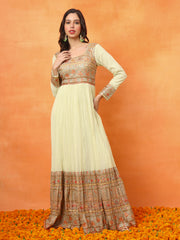 Yellow Embroidered Georgette Ethnic Wear Gown