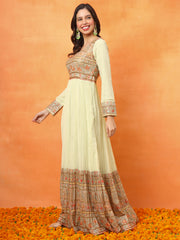 Yellow Embroidered Georgette Ethnic Wear Gown