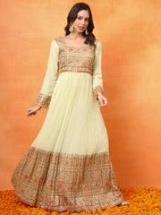 Yellow Embroidered Georgette Ethnic Wear Gown