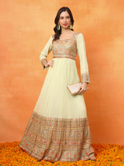 Yellow Embroidered Georgette Ethnic Wear Gown