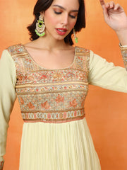 Yellow Embroidered Georgette Ethnic Wear Gown