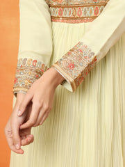 Yellow Embroidered Georgette Ethnic Wear Gown