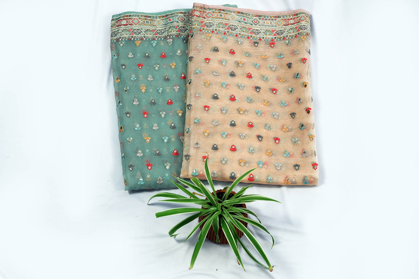 Light Sea Green Organza Silk Embroidery Dupatta